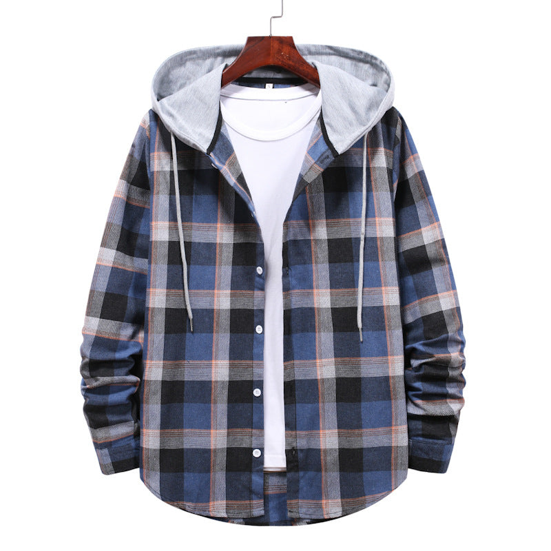 Plaid Shirt Men's Autumn Hooded Jacket