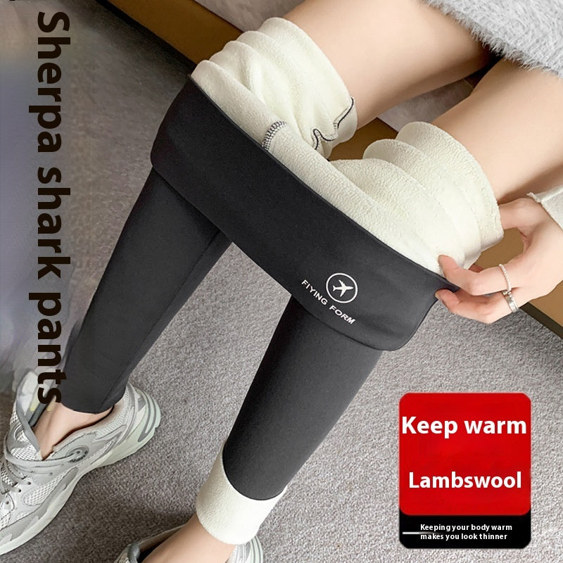 Women Autumn Winter Skinny Shark Pants Thickened Trousers Winter Fashion High Waisted Sweatpants