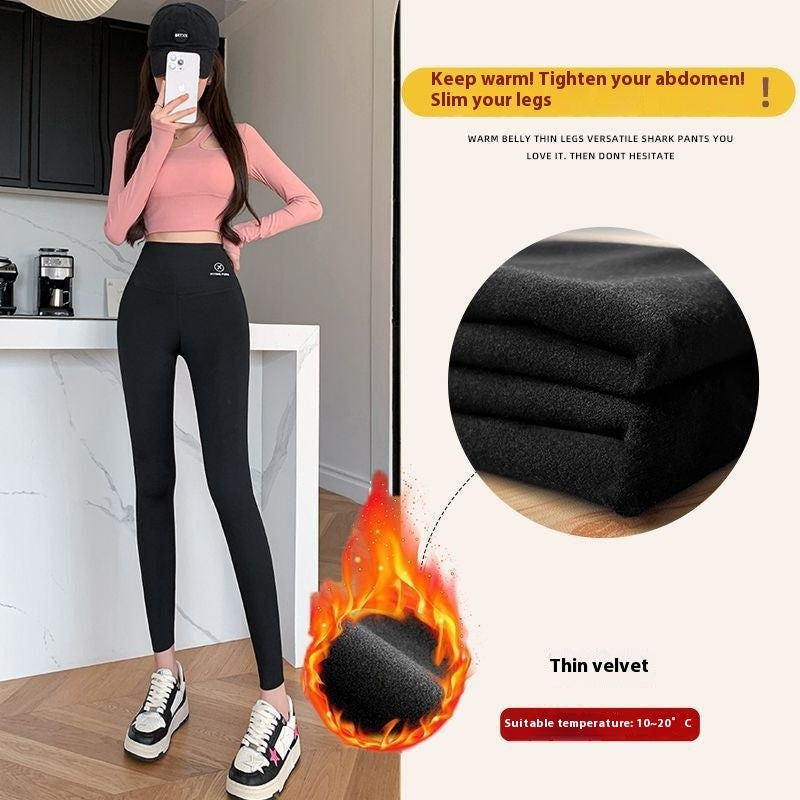 Women Autumn Winter Skinny Shark Pants Thickened Trousers Winter Fashion High Waisted Sweatpants