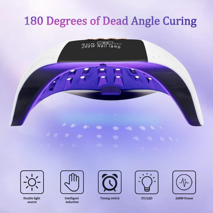 Hand receiving ultra-fast gel nail curing inside the spacious LKE 268W UV LED Nail Lamp by BodyBlissEssentials, ensuring efficient and even polish setting.