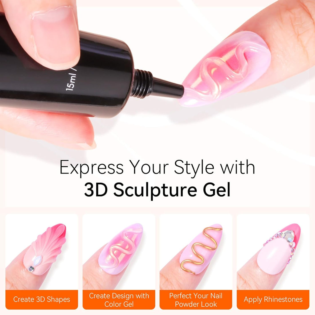 Artist expertly sculpting a unique 3D nail design using Makartt 3D Nail Gel from BodyBlissEssentials, demonstrating easy application for intricate details.