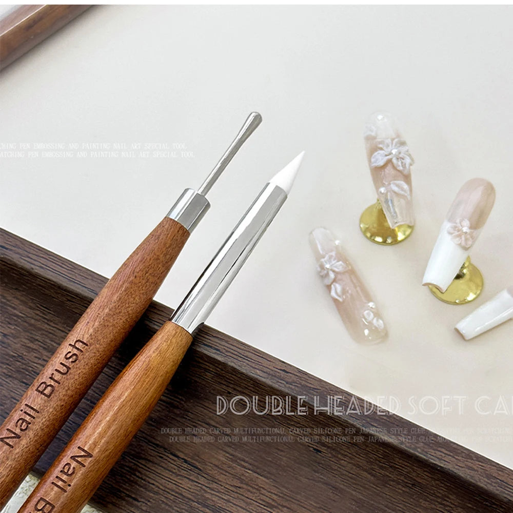 1/2Pc Double-ended Silicone Nail Art Carved Pen Multi-Function Nail Brush