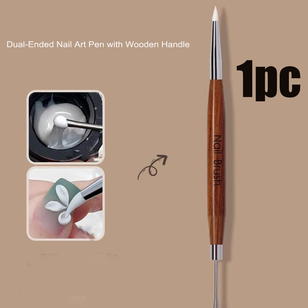 1/2Pc Double-ended Silicone Nail Art Carved Pen Multi-Function Nail Brush