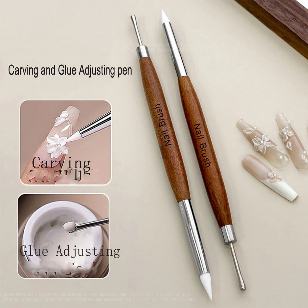 1/2Pc Double-ended Silicone Nail Art Carved Pen Multi-Function Nail Brush