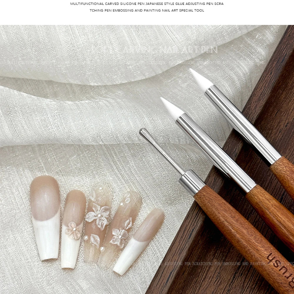 1/2Pc Double-ended Silicone Nail Art Carved Pen Multi-Function Nail Brush