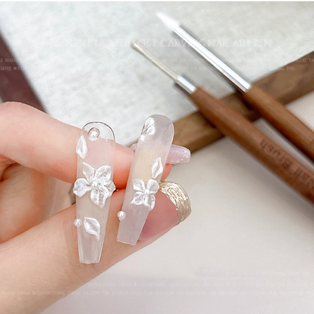 1/2Pc Double-ended Silicone Nail Art Carved Pen Multi-Function Nail Brush