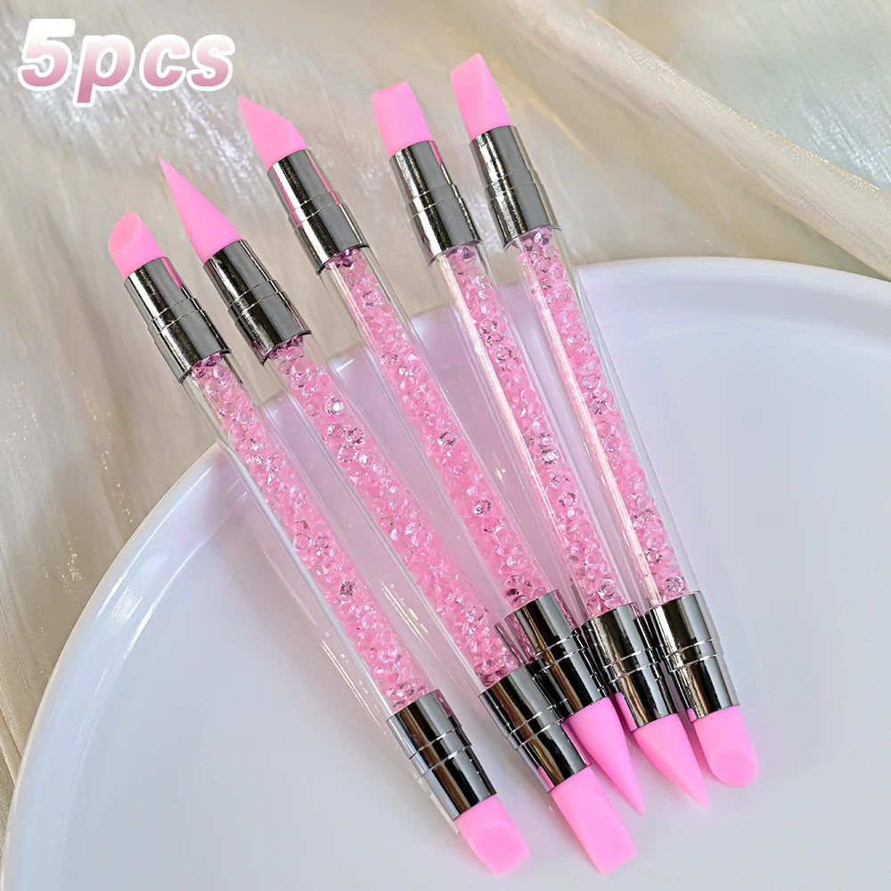 1/2Pc Double-ended Silicone Nail Art Carved Pen Multi-Function Nail Brush