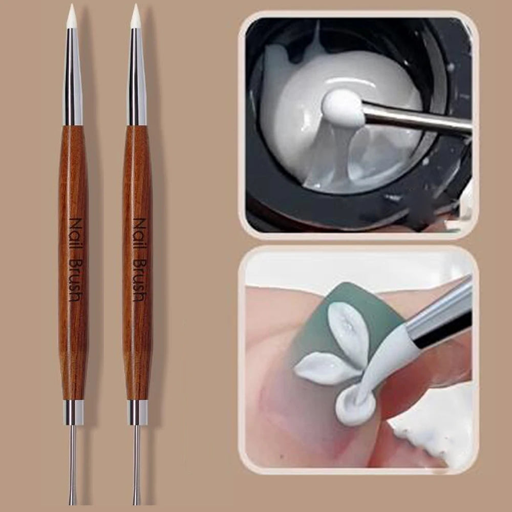 1/2Pc Double-ended Silicone Nail Art Carved Pen Multi-Function Nail Brush