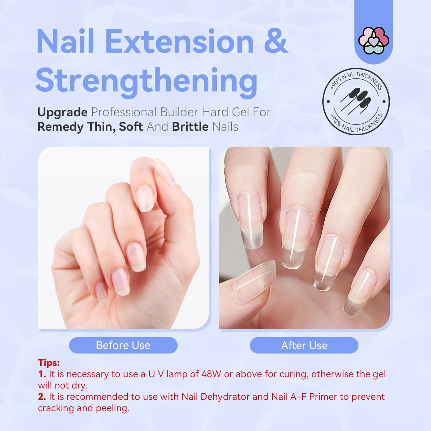 Flawless and strong nail extensions on a hand, expertly created using the SAVILAND Builder Nail Gel Kit from BodyBlissEssentials, highlighting a smooth, glossy finish.