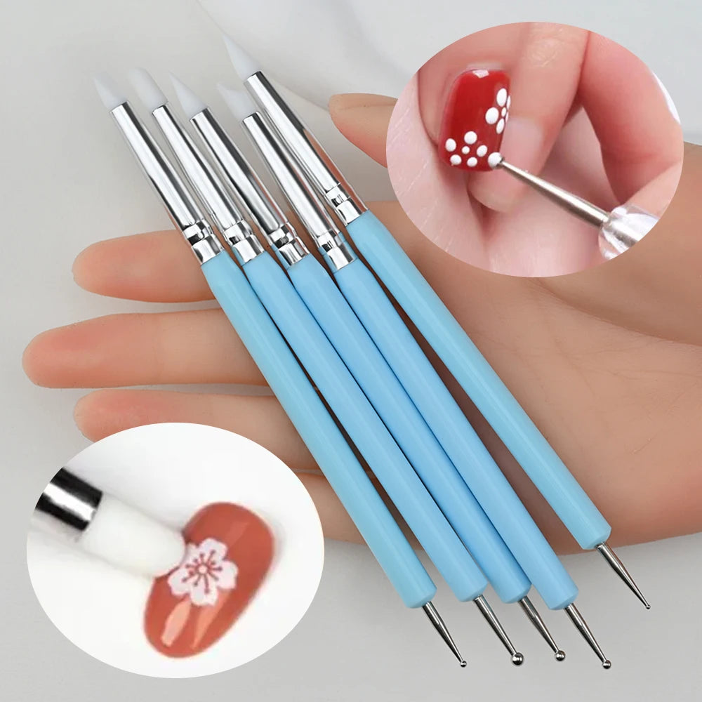 1/2Pc Double-ended Silicone Nail Art Carved Pen Multi-Function Nail Brush