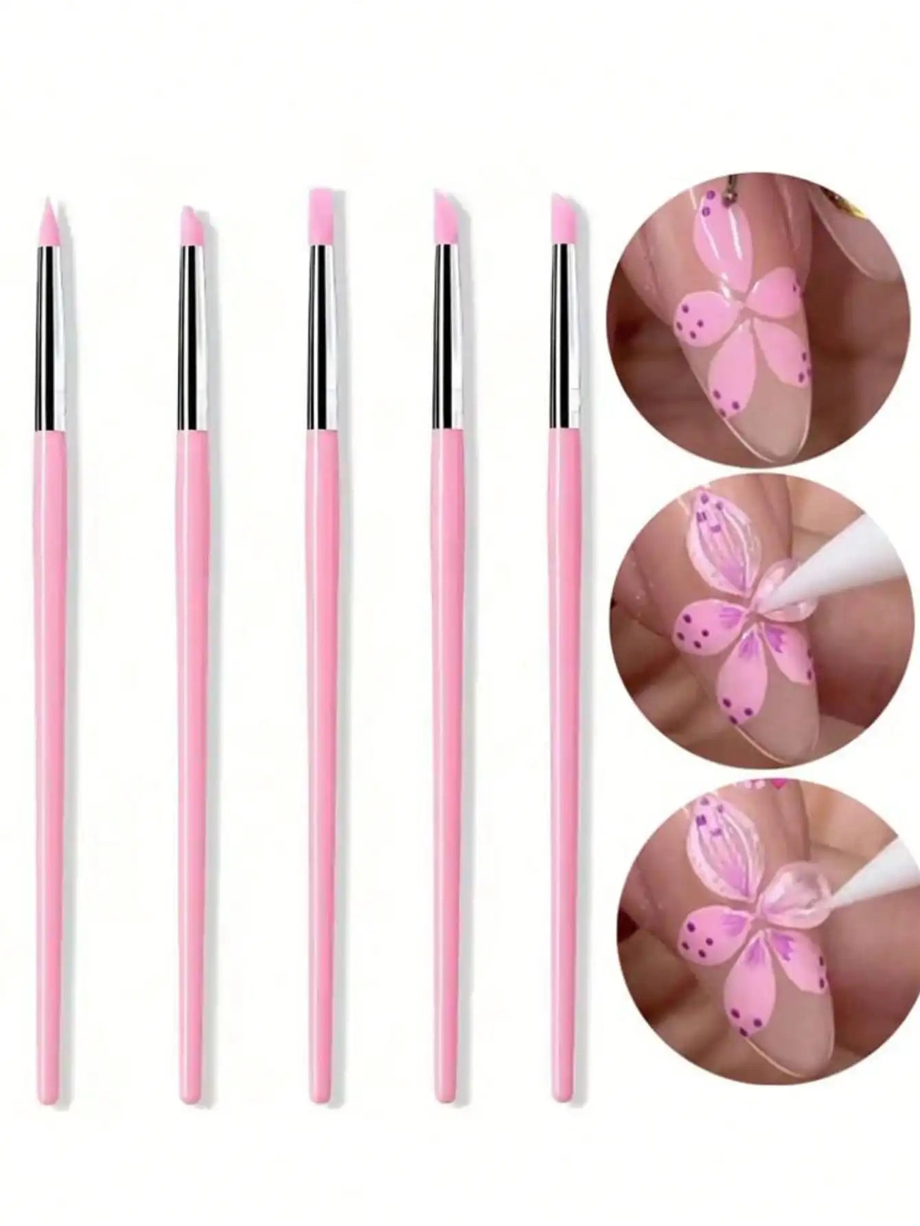 1/2Pc Double-ended Silicone Nail Art Carved Pen Multi-Function Nail Brush