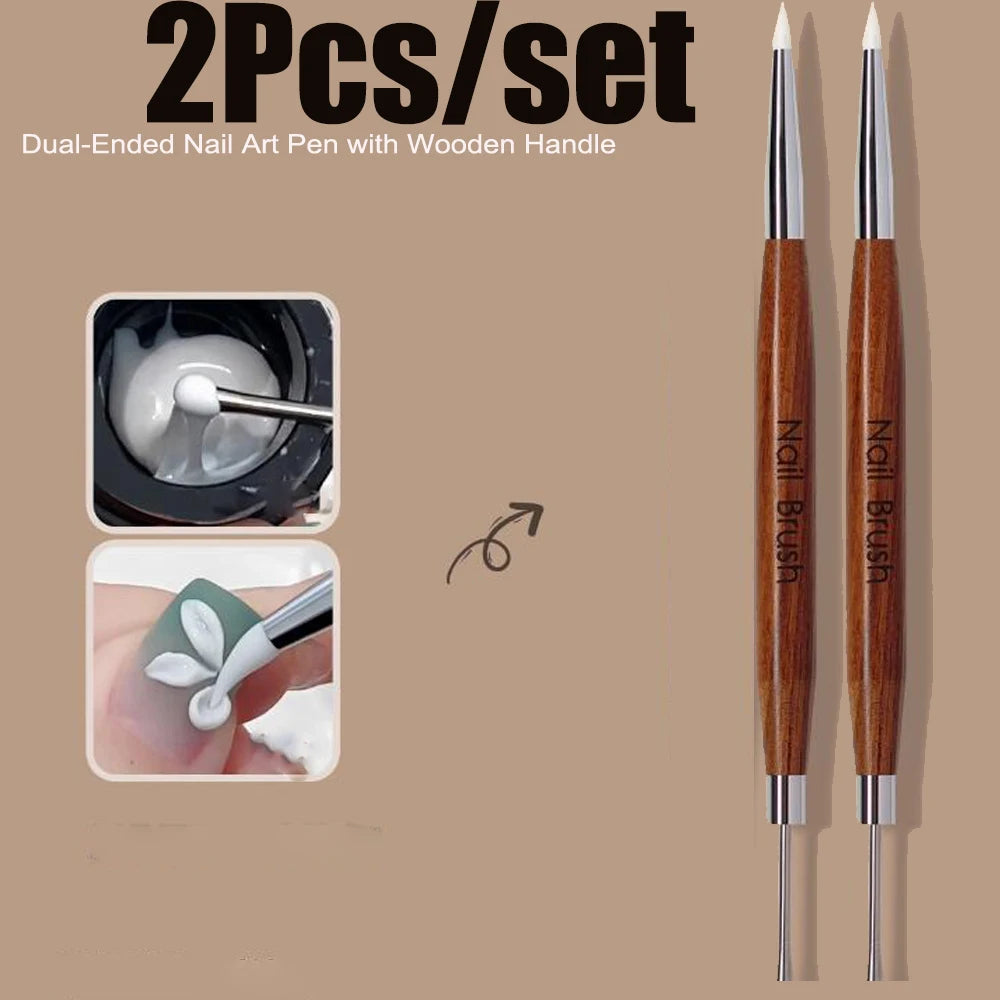 1/2Pc Double-ended Silicone Nail Art Carved Pen Multi-Function Nail Brush