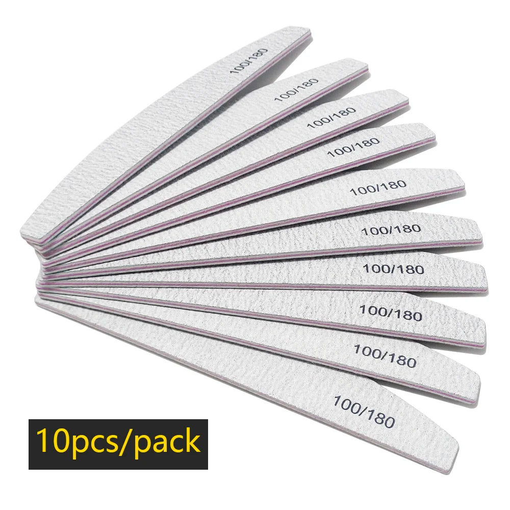 Nail File Buffer 100/180 Grit Half Moon Nail Files Manicure Tool
