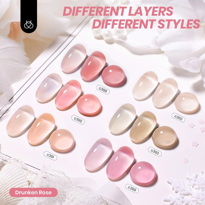 Swatches of the Beetles Nude Gel Nail Polish Set by BodyBlissEssentials, illustrating various natural tones for diverse skin complements and stylish looks.
