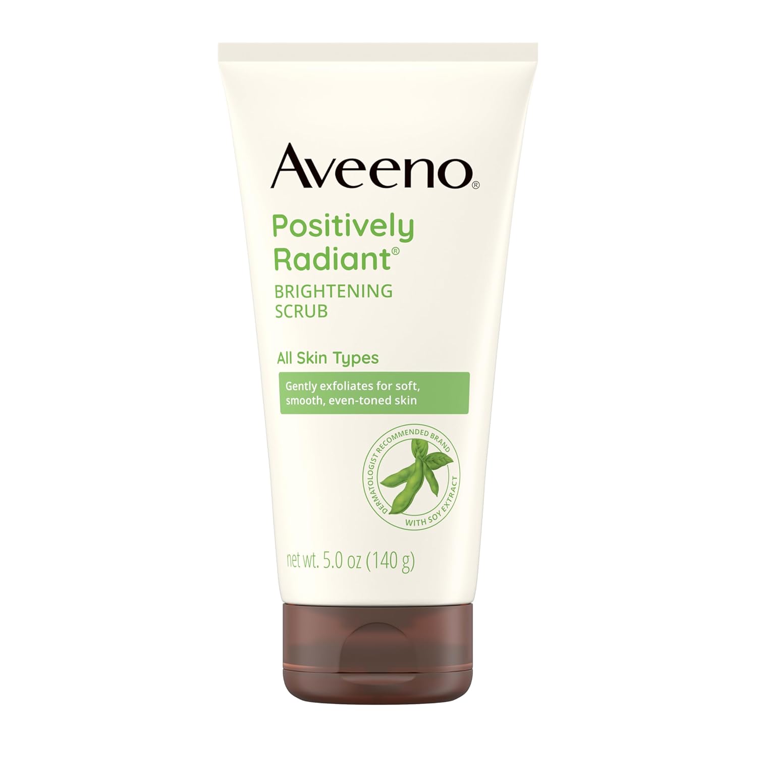 Aveeno Positively Radiant Skin Brightening Exfoliating Daily Facial Scrub tube from BodyBlissEssentials, a gentle daily cleanser designed to enhance skin's natural radiance