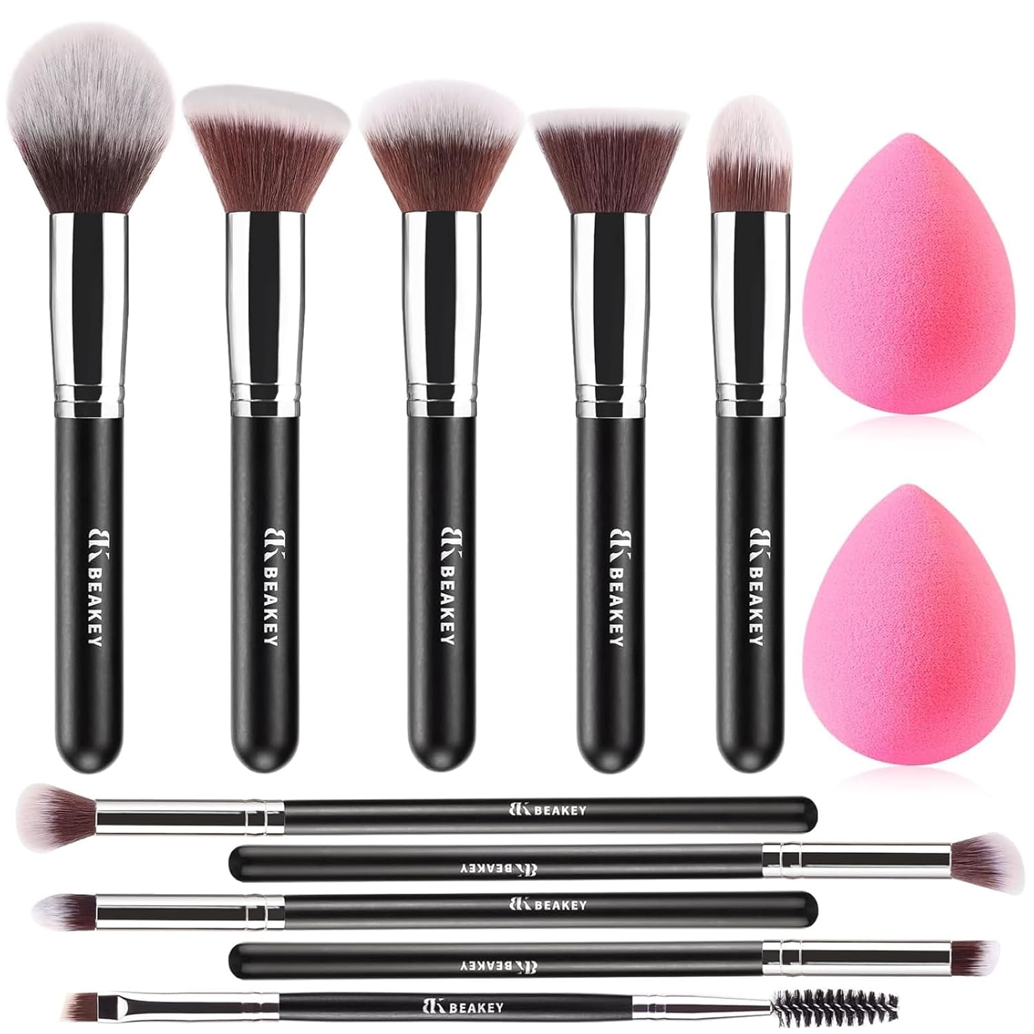 BEAKEY Makeup Brushes Set from BodyBlissEssentials, a comprehensive collection of soft, synthetic brushes for all face and eye makeup application needs.