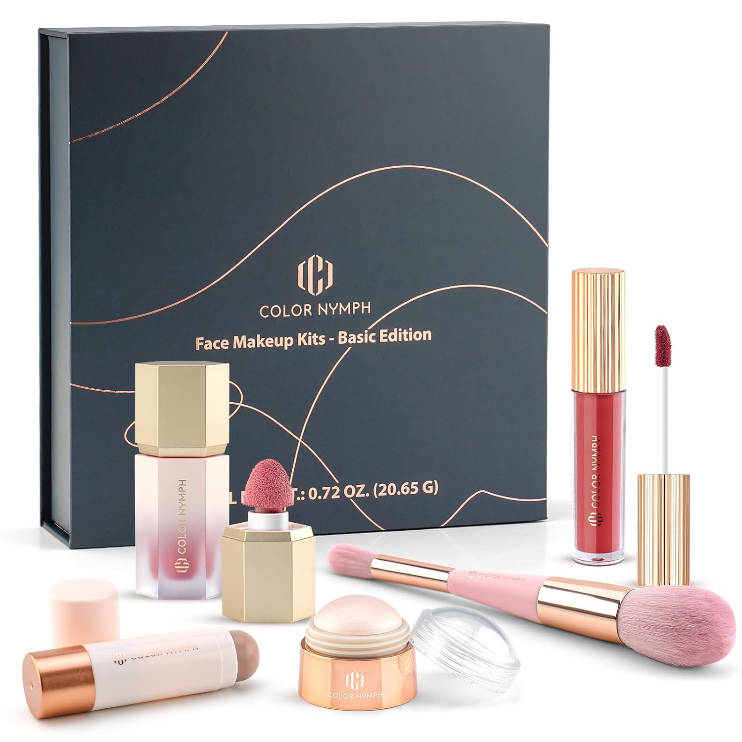 Color Nymph Face Makeup Kit from BodyBlissEssentials, an open palette displaying a diverse range of eyeshadows, blushes, and contour shades for a complete face look