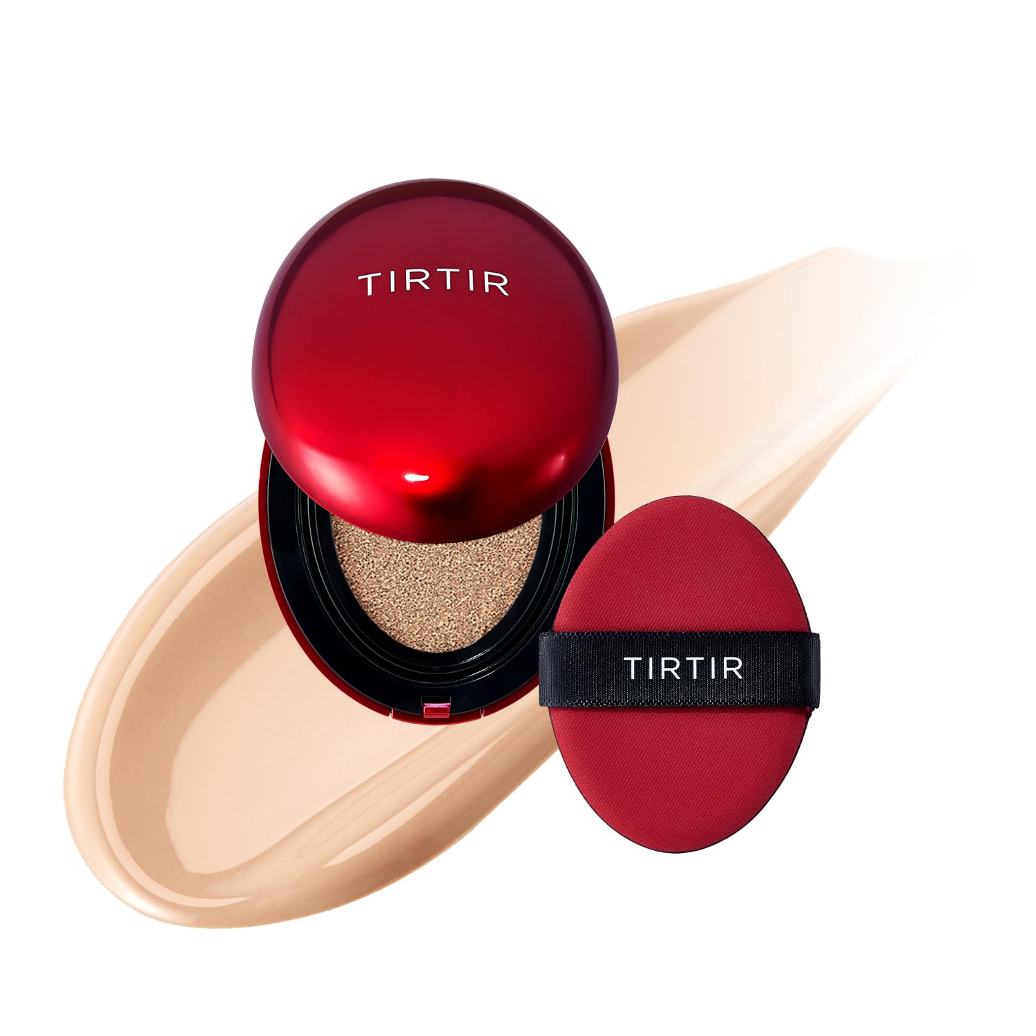 TIRTIR Mask Fit Red Cushion Foundation compact from BodyBlissEssentials, featuring its distinctive red case, for long-lasting, high-coverage K-Beauty makeup