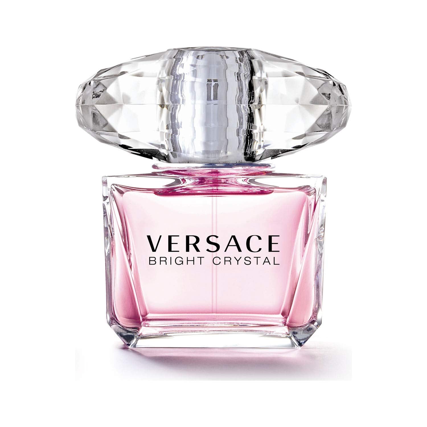 Versace Bright Crystal Eau de Toilette for Women from BodyBlissEssentials, featuring its signature faceted bottle and light pink hue, symbolizing fresh elegance