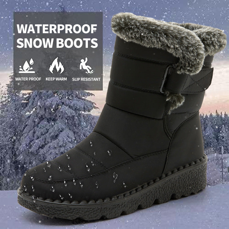 Snow Boots Winter Warm Hook And Loop Fastener Plush Shoes Women Waterproof Low Heels Platform Ankle Boots