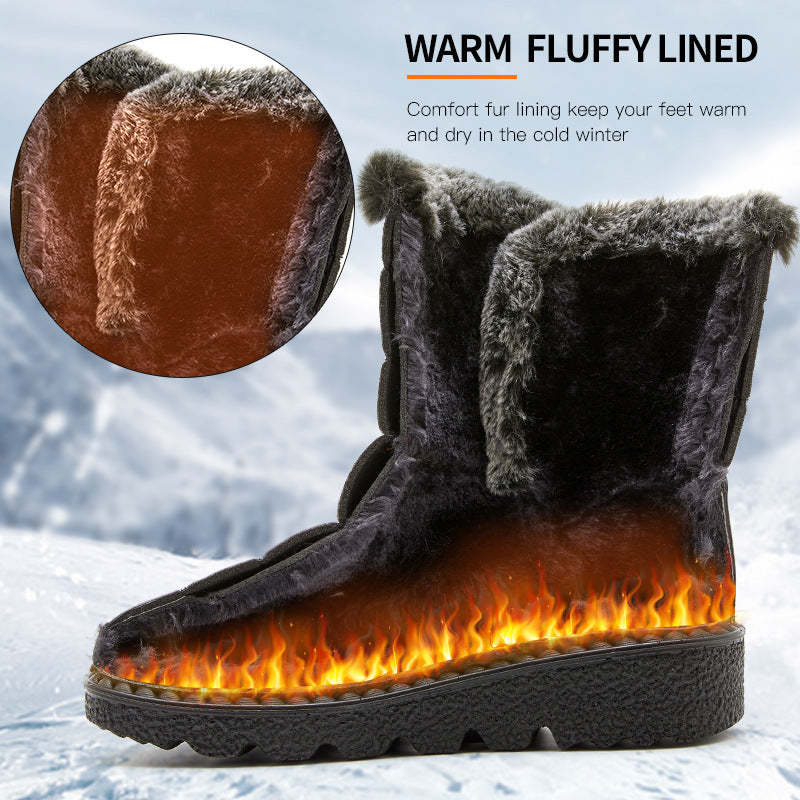 Snow Boots Winter Warm Hook And Loop Fastener Plush Shoes Women Waterproof Low Heels Platform Ankle Boots