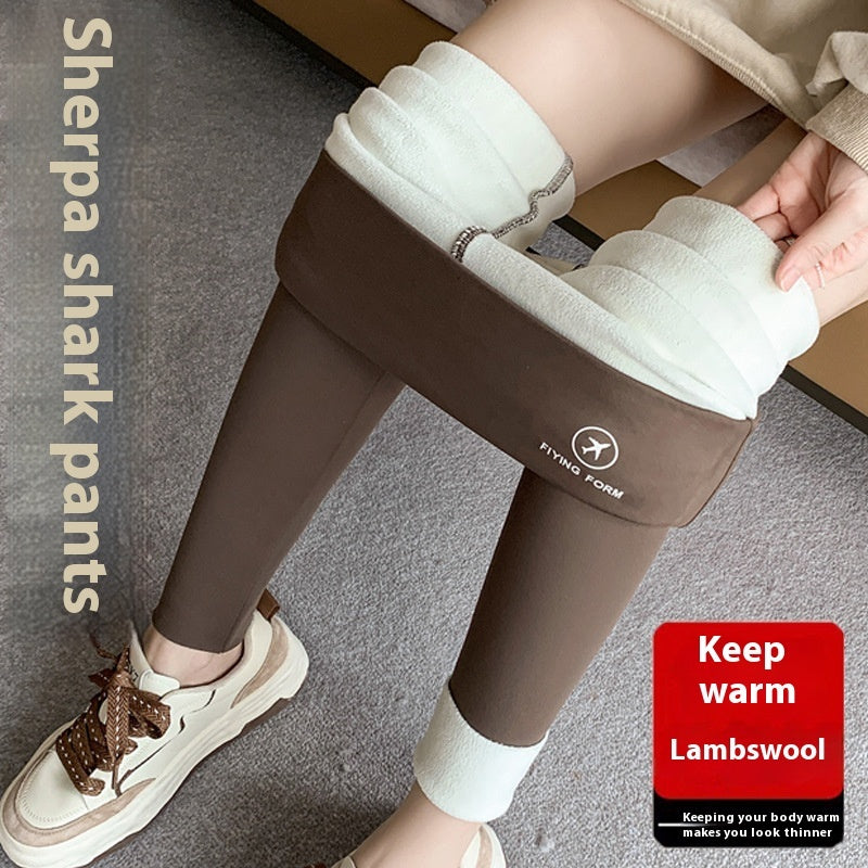 Women Autumn Winter Skinny Shark Pants Thickened Trousers Winter Fashion High Waisted Sweatpants