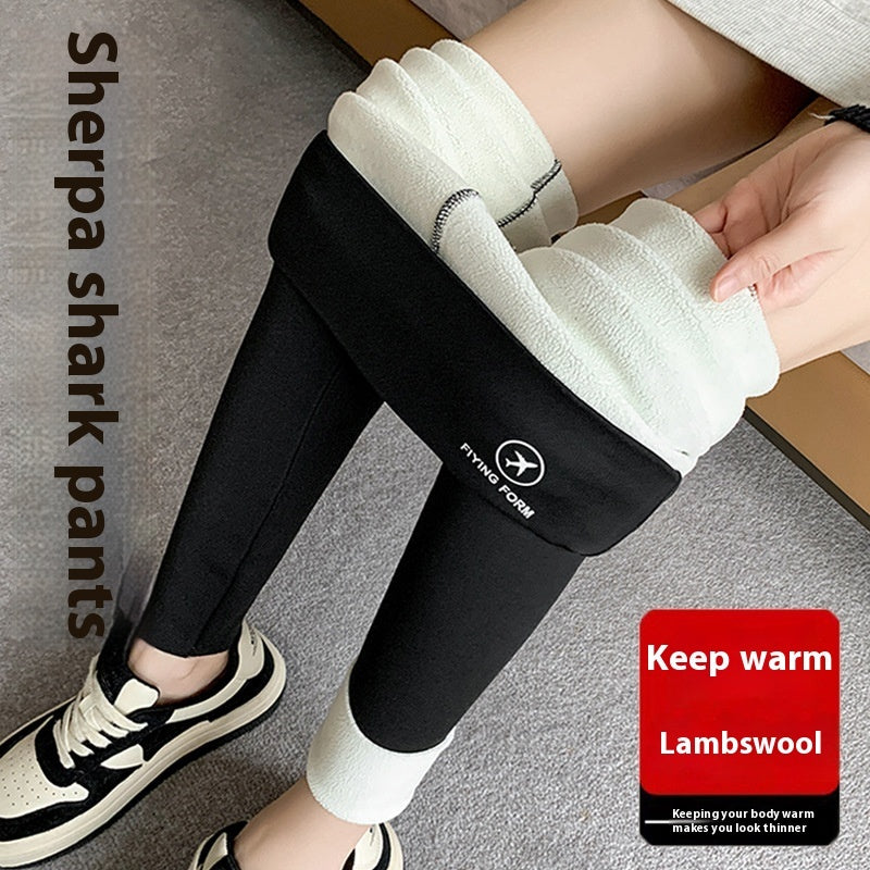 Women Autumn Winter Skinny Shark Pants Thickened Trousers Winter Fashion High Waisted Sweatpants