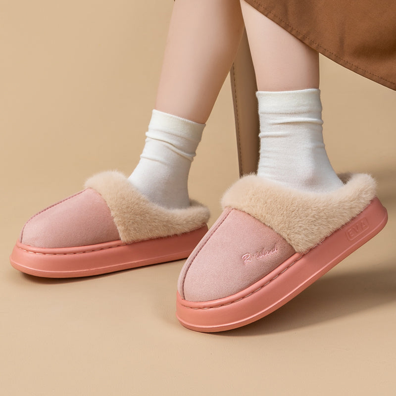 New Winter Cozy Warm Couple Style Concise Fluffy Slippers