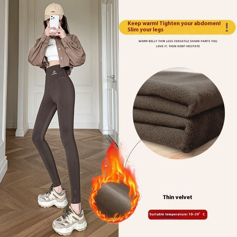 Women Autumn Winter Skinny Shark Pants Thickened Trousers Winter Fashion High Waisted Sweatpants